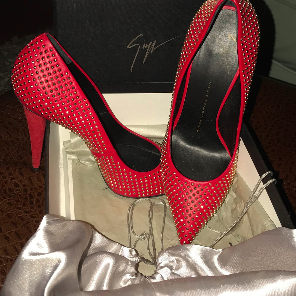 Authentic Giuseppe Zanotti red studded heels